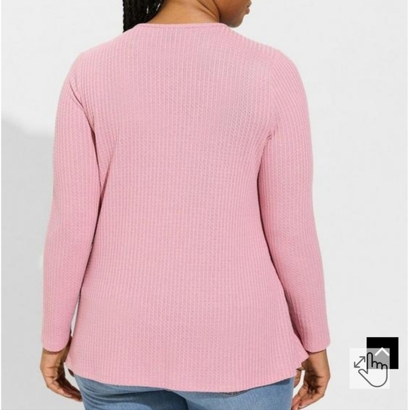 Torrid Waffle Crochet Yoke Top Mauve Long Sleeve - Picture 4 of 9